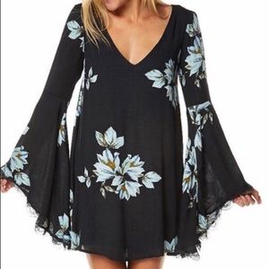 Free People dress with lace trim bell sleeves M